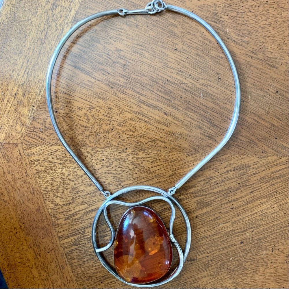 Amber & silver necklace